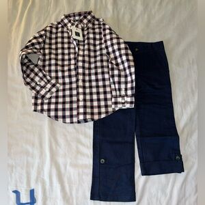 Plaid Button-Up Shirt and Navy Pants Set